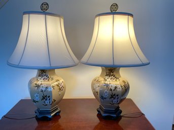 Pair Of Oriental Style Porcelain Base Table Lamps. 29' Tall