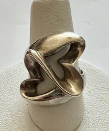 VINTAGE DOUBLE HEART SOLID STERLING SILVER RING MEXICO