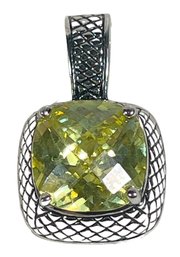 Signed Silver Tone Contemporary Pendant W Canary Yellow Stone