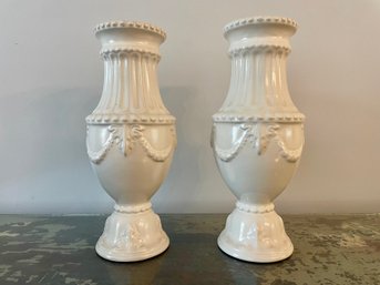 Pair Of 1930s Roseville Pottery Ivory Vases