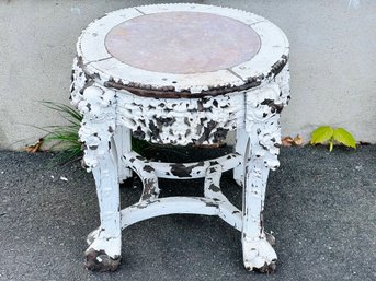 Vintage Claw & Ball Foot Distressed Table Base With Decorative Moulding