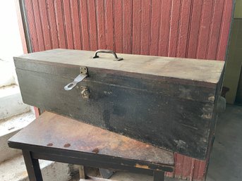 Vintage Wooden Tool Box With Wood Working Tools.