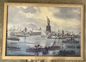 Framed New York Harbor Celebratory Harbor Scene John Gould