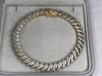 Very Pretty Sterling Silver / 925 With 14KT Gold Overlay - Snake / Tennis Bracelet With Zirconia - Very Pertty