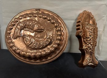 Vintage Copper Mold Fish Design & Oval Shape Copper Molds Fishes Wall Hanging. FL/  D2