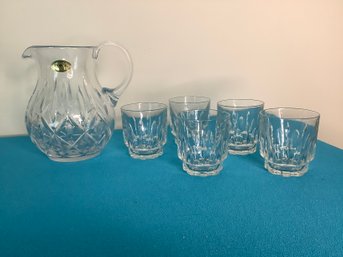 BLOCK CRYSTAL PITCHER AND ROCKS GLASSES