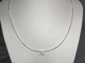 Wonderful Sterling Silver / 925 Choker With Sparkling White Zircon Pendant - Very Pretty - Made In Italy