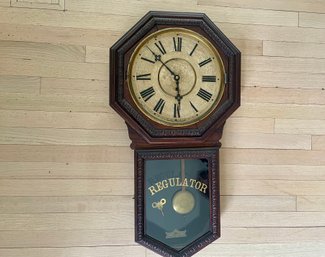Antique Waterbury Clock Company 12 Inch Heron Regulator Octagon Wall Clock