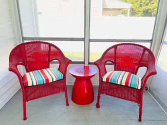 Pair Of Vintage Pier 1 Imports Chairs And Metal Side Table