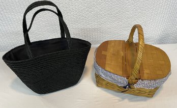 Spring-top Lined Picnic Basket And Weaved Tote