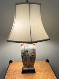 Asian Themed Mounted Vase Lamp - Village Scene - 24'H