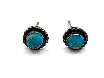 Vintage Native American Sterling Silver Turquoise Color Stud Earrings