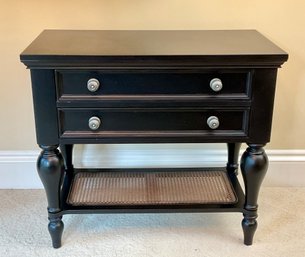 Oversized Dark Stained  HAMMARY Side Table With Lower Cane Shelf