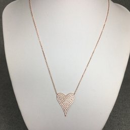 Wonderful 925 / Sterling With 14K Pink Gold Overlay With Pave White Zircons Heart Pendant - Very Pretty !