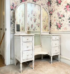 A 1920's Mahogany Painted Wood Standing Vanity With Faux Painted Finish