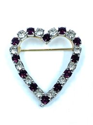 Vintage Goldtone Heart W/ Amethyst & Clear Rhinestones