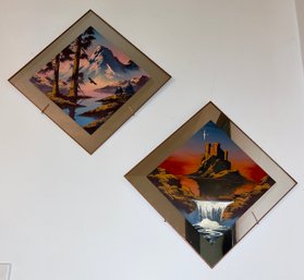 Pair Of Vintage Southwestern Paintings On Mirrors