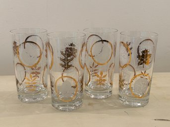 Vintage 1950s Federal Glass Gilt Fronds Cocktail Glasses - Set Of 4