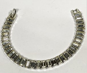 Rhodium Plated Baguette Rhinestone Bracelet 7' Long