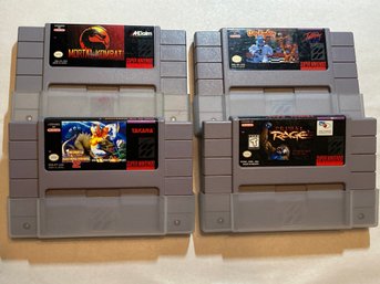 Original Super Nintendo Fighting Game Lot- Mortal Kombat, Clay Fighters, Primal Rage, And King Of Monsters 2