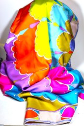 Vintage Signed Designer Very Colorful Silk Scarf