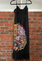 Kensie Dress Black Sheer Silk Multicolor Floral Maxi Dress Size S