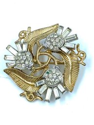 Vintage Goldtone & Silvertone Thistle & Leaves Rhinestone Brooch