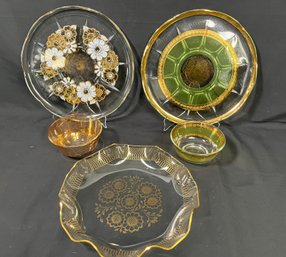 Set Of Vintage Elegant Glass Serving Platters & Bowls For Chips, Dips And More!