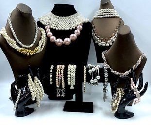 Large Faux Pearl Collection Including Dramatic Collar Piece