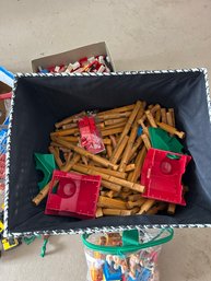 Lot Of Toys - Lincoln Logs, Bingo Set, Plastic Tonka Toys, Legos, Bag Of Misc. Figures