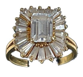 14K Yellow Gold Cocktail Ring Emerald Cut Center Stone Bagettes