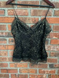 BCBGMAXAZRIA Black With Gold Detail Lace Cami Blouse