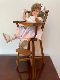 Vintage Large Effanbee Composition Doll In A Doll High Chair, As Found. 29' Tall