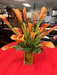 Artificial Arrangement Of Calilillies In Glass Jar