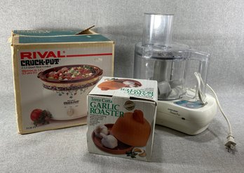 Kitchen Appliance Set - Black & Decker Food Processor, Rival Crock Pot, & Garlic Roaster