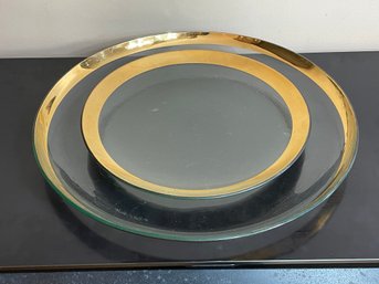 Two Vintage Annieglass Roman Antique Serving Platters With 24K Gold Rims - Retails New For Over $300