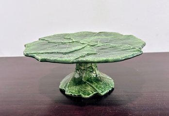 Lovely Vietri Italian Majolica Green Cabbage Leaf Pedestal Dish