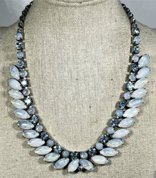 Vintage Blue Rhinestone And Moonstone Glass Stone Necklace