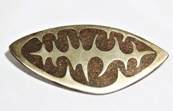 Modernist Sterling Silver Inlay Brooch Abstract Design Artist Signed Artisan