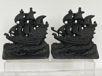 Vintage Wrought Iron 1920's Galleon Ship Bookends 5' X 2.5' X 5'