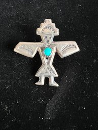 Sterling Signed FJ Navajo Or Zuni Knifewing Pin