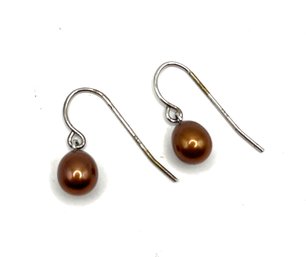 Vintage Sterling Silver Milk Chocolate Brown Beaded Dangle Earrings