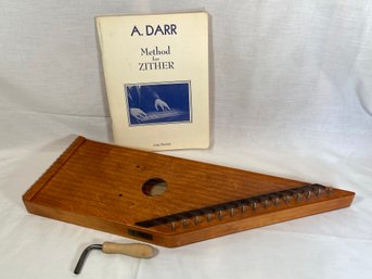 E.M.I. Zither 15 String Lap Harp Instrument With A. Darr Method For Zither Music Book 24x8 Made In Canada