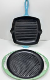 2 Le Creuset French Cast Iron Enameled Griddle Pans, Very Lightly Used