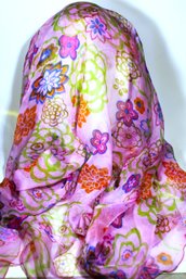 Fine Designer Silk Scarf Floral On Lavender Torrente, Paris