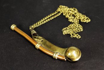 CAPTAINS SHIP WHISTLE BRASS AND COPPER ON ELONGATED CHAIN