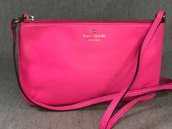 Fabulous Fuchsia / Pink KATE SPADE Leather Clutch Purse Also Has Shoulder Strap - Polka Dot Interior - NICE !