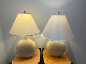 Pair Of White Crackle Glaze Ceramic Table Lamps - 27' Tall