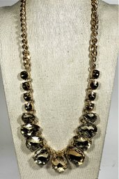 Contemporary Gold Tone Large Rhinestone Designer Necklace