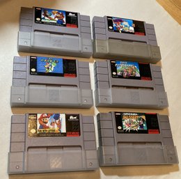 Original Lot Of 6 Super Nintendo Mario Game Cartridges- Rare And Flagship Titles